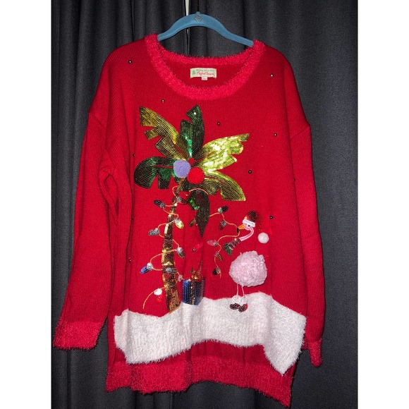 Ugly Christmas Sweater Sweaters - Ugly Christmas Sweater Xmas Size 1X Flamingo